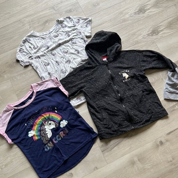 🦄  Justice Unicorn Top Bundle Tshirt Hoodie Sweatshirt Size Large 14 - Picture 1 of 7